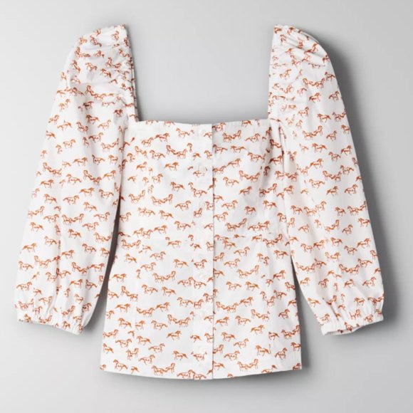 Aritzia Little Moon Luckette Blouse Horse Print Amber Earth XS New without Tag - Picture 1 of 13